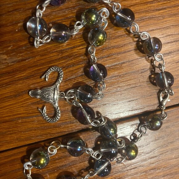 Handmade Uterus Snake Rainbow Shimmer Glass Necklace - Picture 2 of 2